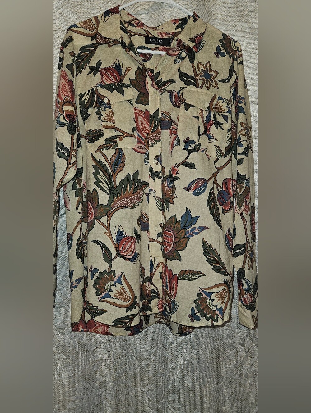 Lauren Ralph Lauren Black Tag Cream Floral Button-Up Shirt New Xl